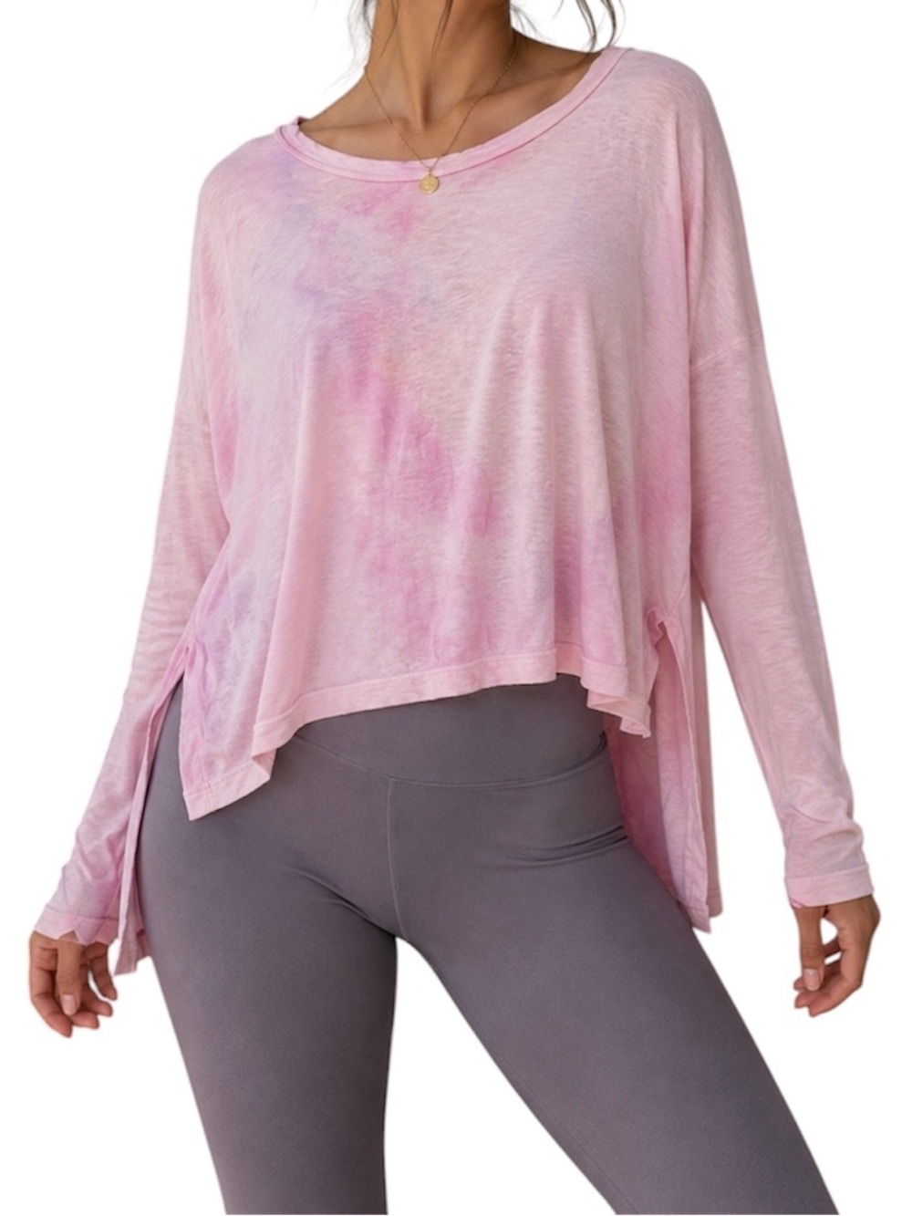 Vintage Hard Tail Forever Oversized Tie Dye Yoga Top Pink Open Side XS